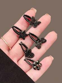 5pcs/1pc Minimalist Small Bangs Clip, Mini Rhinestone Heart Bow Side Hair Clip, Elegant Bangs Hair Clip, Suitable For Women, Summer, Holiday, Travel, Easily Create Daily Hairstyles, Suitable For All Hair Types, Personalized Fashion Hair Accessories - Multicolor - View 11