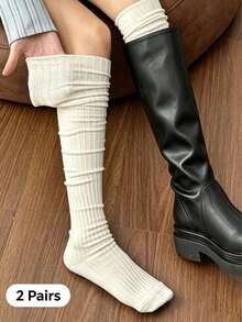 1 Pair Vertical Striped Slouchy Over-The-Knee Socks, Matching Long Boots Socks, JK Fashion Girl Style, Y2K Style, Daily Wear - Multicolor - View 9