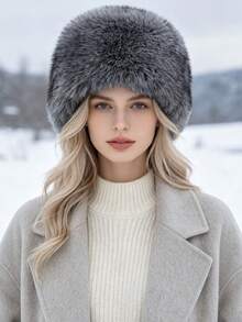 1 Peça Chapéu Balde de Pele de Raposa Prateada Falsa para Mulheres no Inverno, Chapéu de Top Plano Acolchoado e Quente, Cor Sólida Fofo e Versátil, Acessório de Cabelo para Halloween, Presente de Natal - Multicolorido - Visão 6