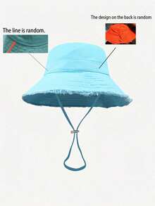 1pc Women's Drawstring Decor Bucket Hat, Adjustable Chin Strap Design, Distressed Effect, Soft Fabric, Sun Protection, Windproof, Fashionable And Versatile, Suitable For Travel, Beach, Vacation And Daily Casual Wear, Elegant And Stylish. - A - View 19