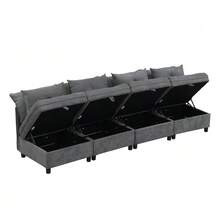 [Cloud Modular Sofa] 4-Seater Modular Separable Sofa Set: Freely Combinable + Storage Space Under All Seat Cushions + Sleeping Function + Chenille Cover, Free Room Design With Living Room Sofa Bed Combination - Antique Gray - View 11
