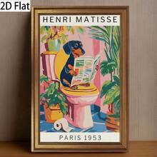 1 Peça Moldura Opcional Arte de Parede Engraçada de Dachshund para Banheiro, Inspirada por Matisse, Impressão em Tela de Cachorro Excêntrico, Decoração de Arte de Parede Moderna, Pintura, Adequada para Café, Casa, Quarto, Sala de Estar, Cozinha, Banheiro, Escritório, Decoração Doméstica - Multicolorido - Visão 7