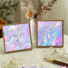 24 Folhas de Papel Decorativo para Scrapbook Holográfico Laser Fluido 6*6 Polegadas, Material de Bottom com Glitter de Penas em Gradiente Iridescente Rosa Azul Roxo em Vórtice, Sem Repetições, Papel Artesanal Estilo INS Girl, Adequado para Scrapbook Sonhador, Cartão de Aniversário de Menina, Embalagem de Caixa de Presente de Maquiagem, DIY Feito à Mão - Quadrado - Visão 6