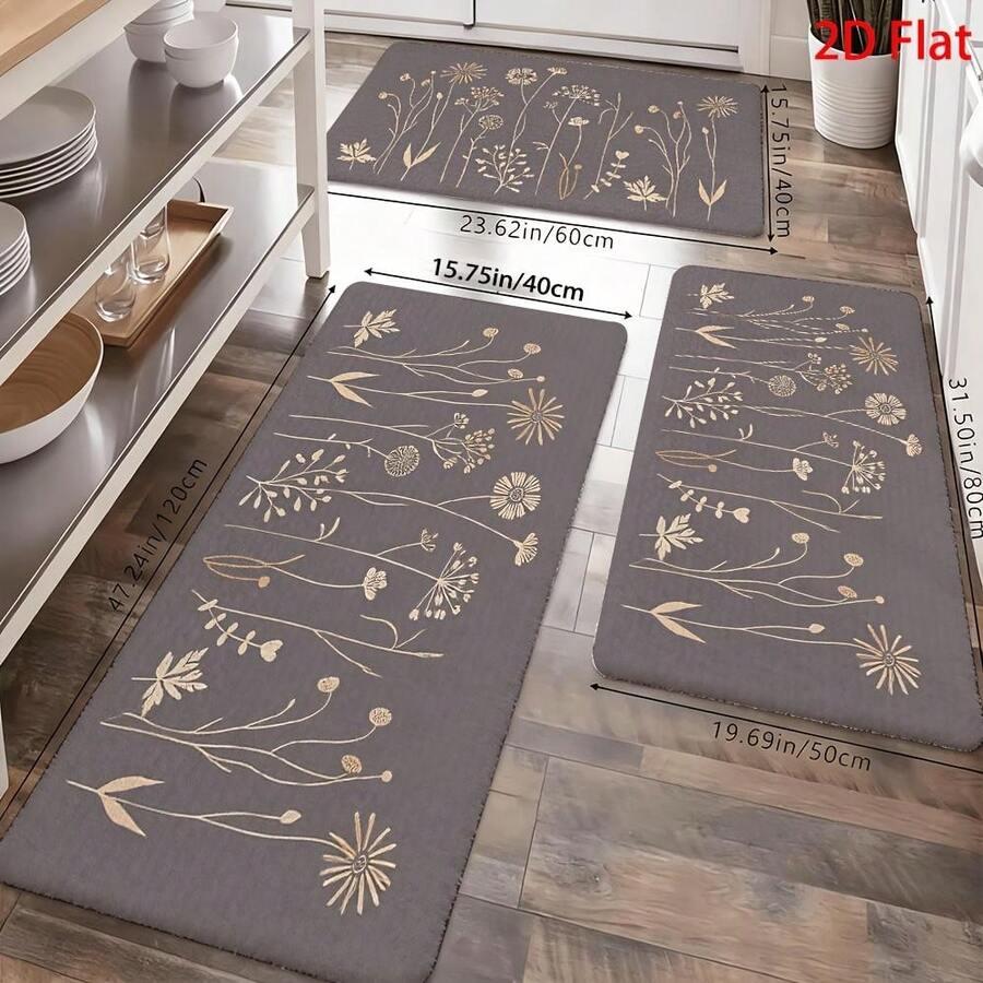 2pcs/3pcs Modern Minimalist Non-Slip Kitchen Mat Suitable For Entryways, Hallways, Laundry Room Floor Mat With PVC Backing & Thick Soft - Machine Washable Suitable For Modern Homes, Housewarming Gift, Rectangular Floor Mat, 2D Fla - Multicolor - View 1