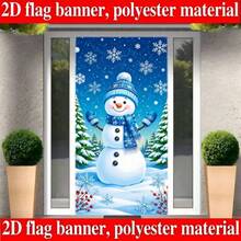 2D Plane 1 Piece Of Winter Christmas Snowman Theme Banner Background. Cute Snowman With Snowflakes, Pine Trees And Red Fruits In The Winter Scene. Made Of Polyester Material, No Power Supply Required. - View 2