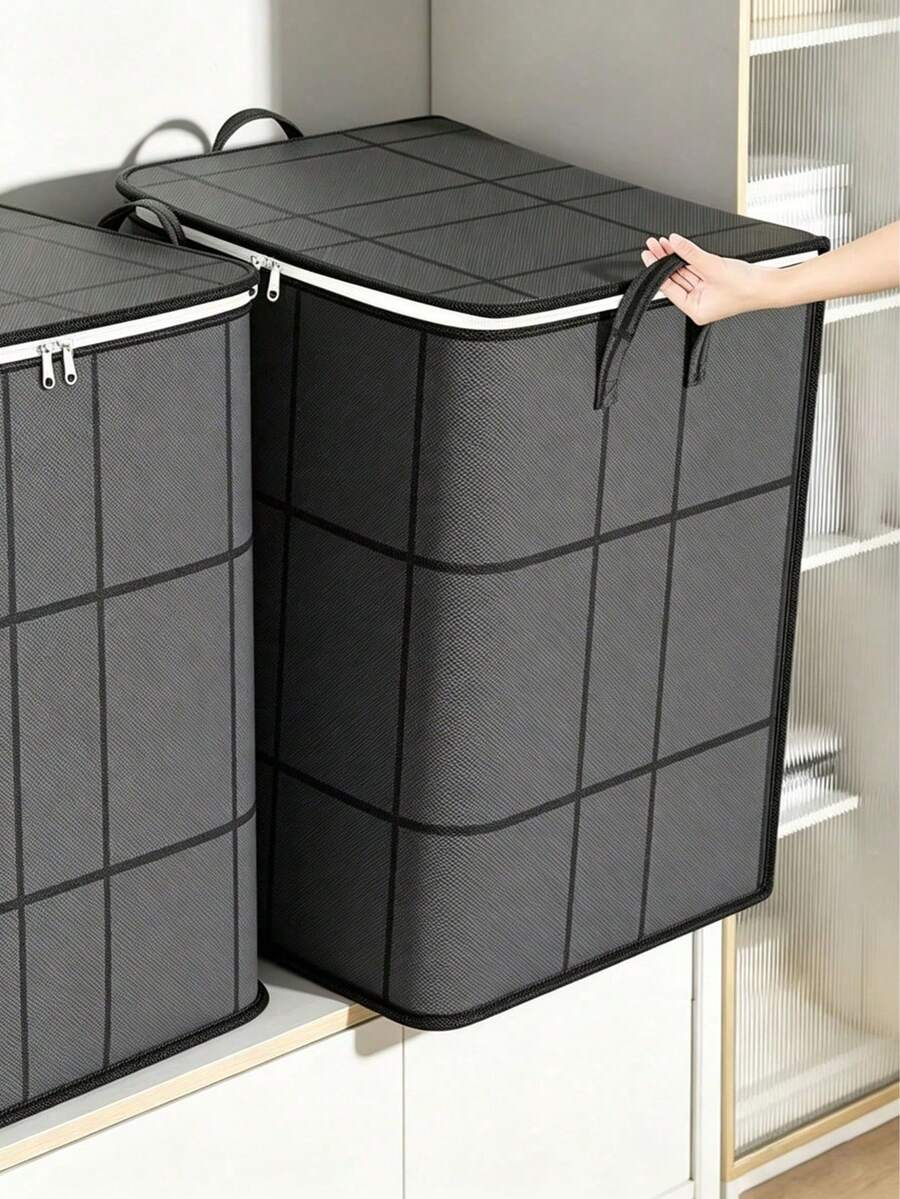 1/3件大容量黑色收納箱,加強手柄,110L/140L/180L尺寸,適用於被褥、床單、枕頭、毯子、衣物,衣櫃整理,臥室收納,居家日常使用,讓衣物與寢具保持整潔 - 彩色 - 查看 1