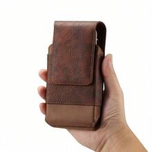 Premium Cowhide Texture PU Waist Bag, Fits Phones 6.5"/6.7"/6.9"/7.2" With Belt Clip - Brown - View 1