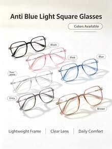 Minimalist Metal Splice Large Frame Glasses, Multi-Color Transparent Frame Eye Protection Anti-Radiation Computer Glasses, Cool Tone Transparent Square Frame No-Makeup Glasses, Lightweight Daily Commute Eye Protection Glasses, Versatile Multi-Color Large Frame Face-Slimming Glasses, Lightweight Student Office Eye Protection Glasses Frame - Multicolor - View 2