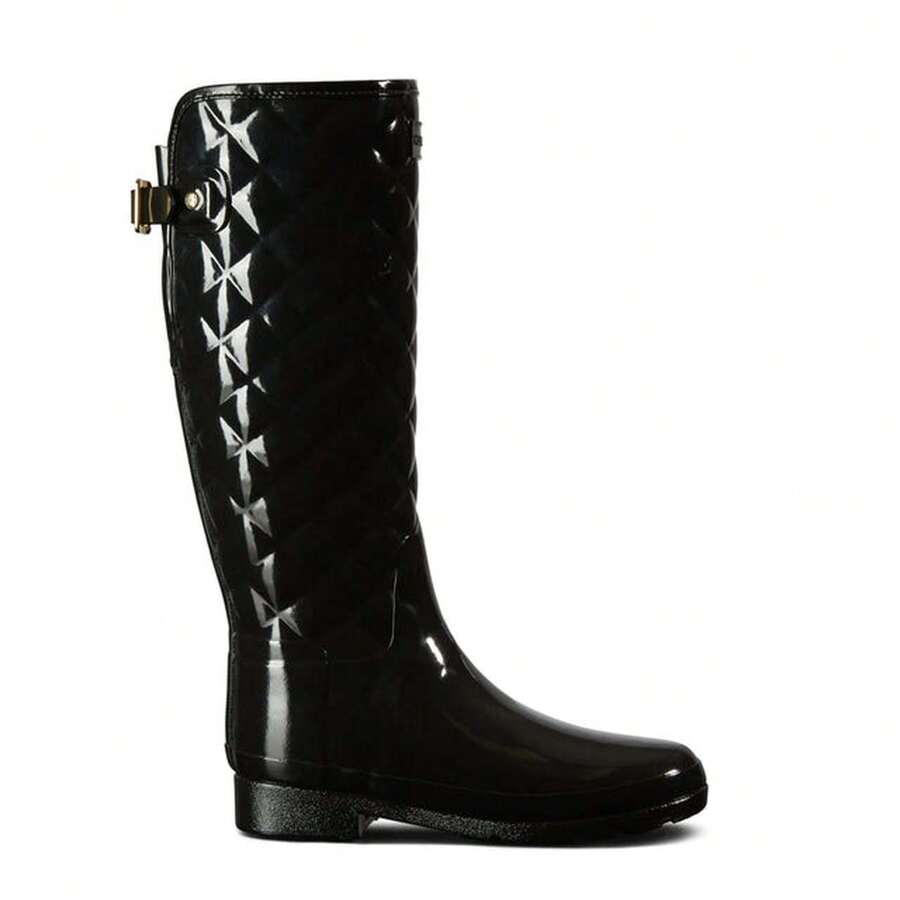 Hunter Refined Quilt Tall Gloss Women's Casual Boots - Black - View 1