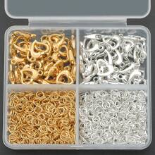 350pcs/Box DIY Jewelry Clasp Set With Heart Lobster Clasp, Jump Rings, Suitable For Handmade Weaving DIY Jewelry, Keychain, Phone Chain End Clasp, Connector, Necklace Bracelet Pendant End Clasp, Open Connector Ring, Earring Bead Connector, Multi-Functional Jewelry Making Materials - Heart Buckle & Jump Ring - View 11