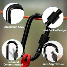 1/3/5/10pcs Black D-Ring Tactical Lanyard With Threaded Lock Design, Equipped With Quick Release Aluminum Hook, Suitable For Camping, Hiking, Fishing And Other Outdoor Activities, Also Can Be Used As Backpack Clip Or Keychain - Black - View 4