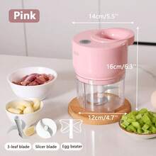 Procesador de alimentos inalámbrico, picadora de alimentos eléctrica multifuncional, cortador de alimentos recargable, picadora de vegetales, utensilio de cocina, adecuado para chiles, carne, especias, cebollas, disponible en tres colores, un imprescindible para el hogar. - Rosa - Ver 7