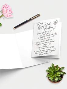 1pc Greeting Card And 1pc Envelope, Card For Best Friend, Expressing Gratitude For Best Friend, Birthday Or Thanksgiving Gift, Flat Note Card, Commemorative Card For Female Friends - Multicolor - View 5