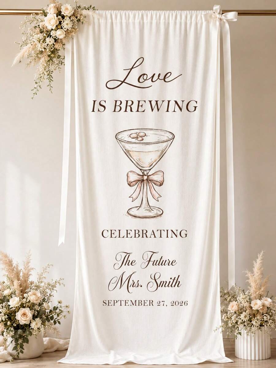 Custom Wedding Welcome Sign | Vertical Fabric Wedding Banner | Personalized Name & Date Backdrop | Rustic Outdoor Ceremony Decor - Multicolor - View 1