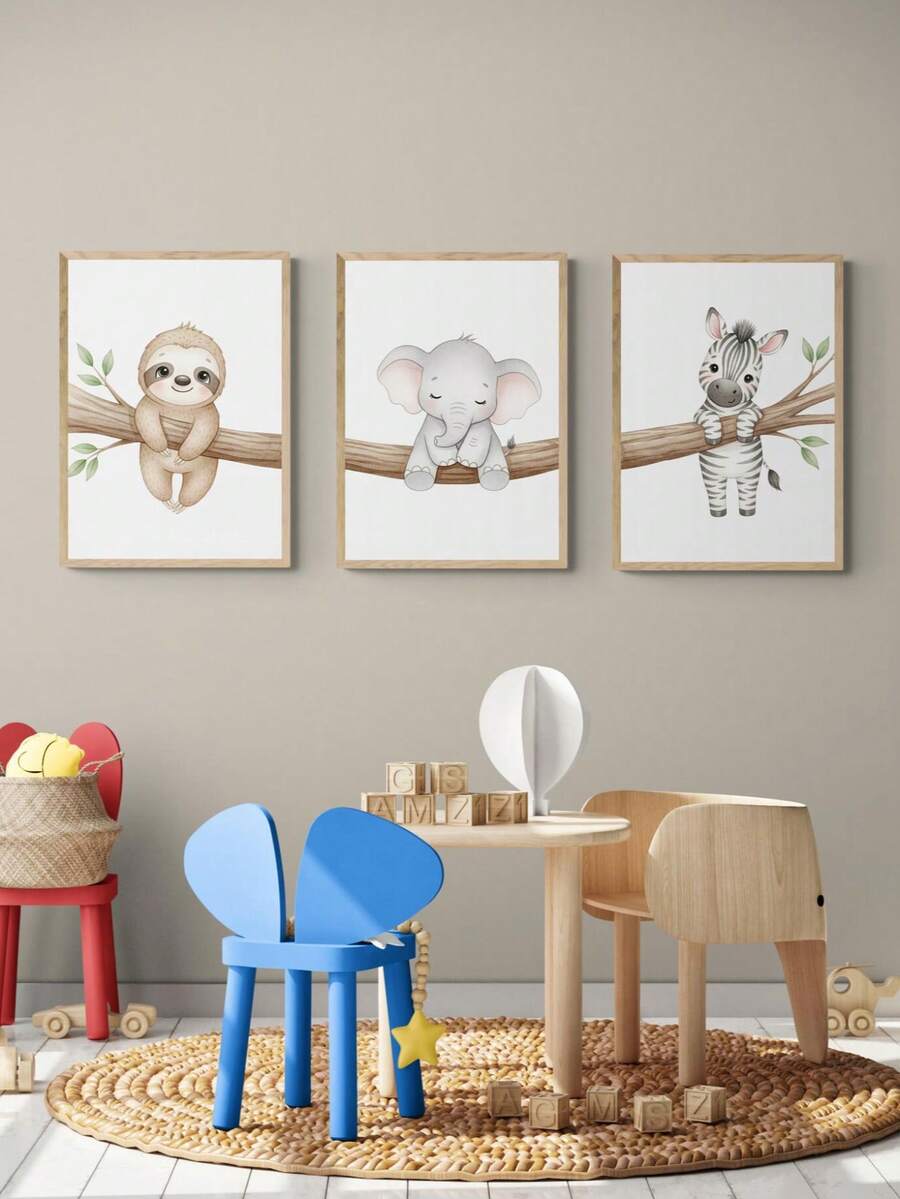 1pc Canvas Framed Baby Room Wall Art Decor, Animal Baby Poster, Sloth ...
