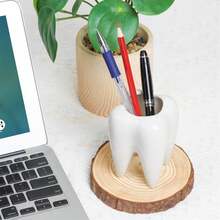 1pc Small Ceramic Dental Storage Bucket, Multi-Use Pen Holder, Cosmetic & Toothbrush Organizer, Succulent Flower Pot, Desktop Decor For Home Bedroom Office, Ideal Dental Gift - Storage - View 5