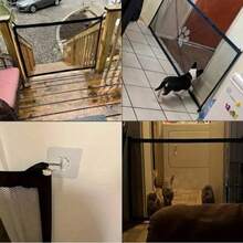 Single-Layer Retractable Pet Fence (Suitable For Cats And Dogs) - Made Of PE Mesh And Transparent Hook Design, Portable And Adjustable, Indoor And Outdoor Use, Space-Saving Pet Gate With Fashionable Paw Print Decoration, Easy Installation For Home And Yard, Lightweight Material - Multicolor - View 4