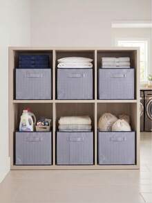 Gray Striped Lid Organizer And Storage Box 30x30x30 - Navy Blue - View 8