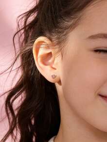 1 Pair 925 Sterling Silver Hypoallergenic Heart-Shaped Stud Earrings, Cute And Playful, Inlaid With Pink Cubic Zirconia, Spiral Backing For Secure Fit, Exquisite And Adorable, Gift Box Included, Suitable For Daily Or Holiday Wear, Gift For Girls, Gift For Girl, Gift For Friends, Gift For Back To School, Holiday Gift - one-size - View 5