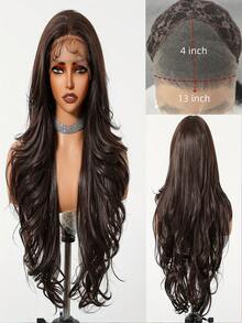 websterwigs Long Brown Wave Wigs For Women Synthetic Hair Side Part Light Brown Curly Natural Wave Brunette 13X4 Lace Front Wig Daily Party, Halloween - Multicolor - View 6