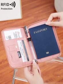 FOREVER MIYIN 1 Pc RFID Blocking Zipper Passport Holder With Wrist Strap, Multi Slot Travel Document Wallet For Flight Vacation Daily Carry Unisex - Multicolor - View 5