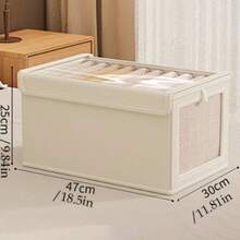 1Pc Foldable Woven Fabric Storage Bin With Flip Lid & Clear Mesh Window, Dustproof Clothes Organizer Box With Side Handle, Breathable See-Through Container For Fast Item Identification, Stackable Closet & Wardrobe Storage Holder For Shirts Pants Line,Bedroom Room Decor,Back To School - Beige - View 10