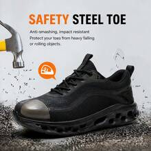 Lightweight Steel Toe Safety Shoes, Kevlar Puncture Proof Work Sneakers Non Slip Cushioned Breathable Industrial Footwear - Black - View 1