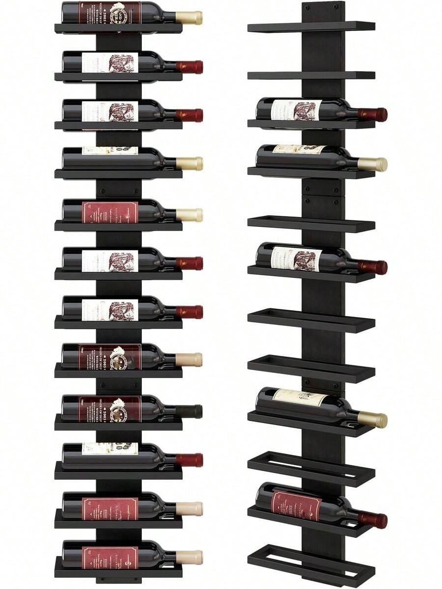 IBUYKE Wandmontiertes Weinregal für 12 Flaschen, Weinregal aus Holz, zur Präsentation und Aufbewahrung, abnehmbarer Präsentations-Organizer für Wohnzimmer, Küche, Bar, Weinkeller, Schwarz TMJ913B SF9V - Übersicht 1