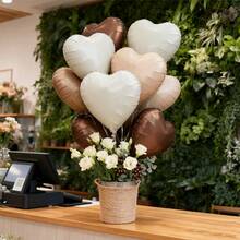 6pcs 18-Inch Cream, Coffee, Caramel Heart-Shaped Foil Balloons Set, Vintage Color Palette Birthday Party Decoration, Halloween, Christmas, New Year Decoration, Wedding, Engagement Ceremony, Valentine's Day Party Atmosphere Balloons - View 2