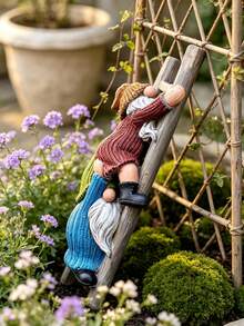 1 Stück Stück Harz-Kletterleiter Paar Gnom Statue, Strickpullover gesichtsloser Zwerg Baum Hängeornament, süße Outdoor Garten Rasen Terrasse Dekofigur Geschenk - A - Übersicht 9