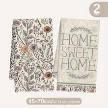 MEMNUN 2件裝復古線條野花 Home Sweet Home 印花廚房巾 15.75*23.62in(40*60cm)/ 17.71*27.56in(45*70cm) 柔軟超細纖維材質 洗碗布 清潔布 手巾 廚房浴室日常家居裝飾 適合廚房與餐廳裝飾 全季節適用 - 彩色 - 查看 13