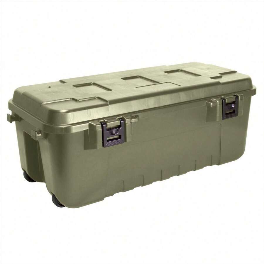 108 Quart Rolling Storage Trunk With Wheels, Heavy Duty Lockable Plastic Storage Box For Garage, Camping, Moving & Home Organization, Green - 38" X 18.5" X 14.25" - View 1