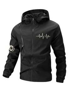 Chaqueta con capucha impresa ligera para hombre - Negro - Ver 2