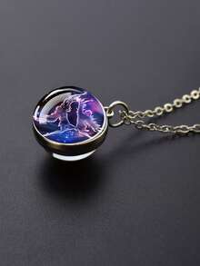 1pc 12 Zodiac Constellation Necklace, Starry Night Glow Glass Ball Pendant Necklace, Suitable For Men And Women, Birthday Gift - Silver - View 18