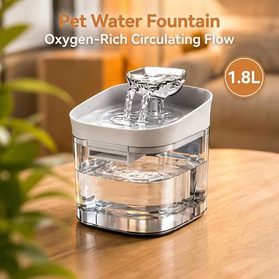 New Automatic Circulating Water Dispenser For Cats And Dogs, Runs Quietly, USB Powered, Filtered Oxygenated Water, Easy To Clean, Suitable For Cats And Dogs, Large Capacity, Halloween And Christmas Gift, Battery Not Included. - 1.8L - View 1