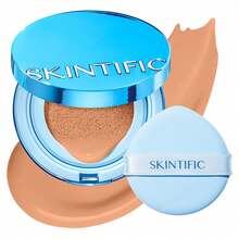 SKINTIFIC 絲絨霧面氣墊粉底液 藍色，全遮瑕，12小時控油，適合油性與混合性肌膚，防水，長效持妝，輕盈，保濕，不沾染 | 03C 冷調花瓣 - 03C Cool Petal - 查看 11
