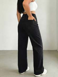 Celana Jeans Denim Hitam Kasual Serbaguna Ukuran Plus untuk Musim Gugur - Hitam - View 3