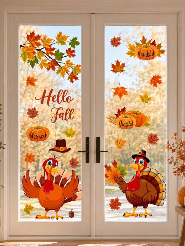 1 Set Stiker Jendela Thanksgiving, Termasuk Gambar Kalkun, , Daun Maple, Biji Ek, dan Tulisan "Hello Fall", Dekorasi Panen Musim Gugur Berwarna-warni, Cocok untuk Pintu Kaca, Jendela Ruang Tamu, Dapur, Teras, Pesta Rumah Pertanian, dan Dekorasi Musiman Rumah.