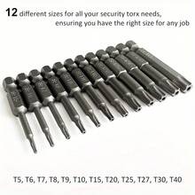 12pcs 50mm Magnetic Screwdriver Bit Set 1/ 4 Hex Screw Driver Bit Extension Adapter Security Head Star Hexagonal Handle Hollow Plum Blossom Bit Set - 12-piece Hollow Screwdriver Bit Set - View 5