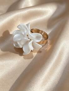 1 Peça Anel Aberto com Design Floral Criativo e Elegante, Adequado para Uso Diário de Mulheres, Dia dos Namorados, Clássico, Festival - Dourado - Visão 4