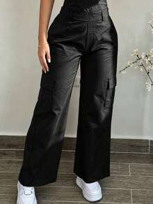 Autumn Popular Solid Color Cargo Pocket Wide Leg Overall Jumpsuit For Commuting Halloween - Black - View 2
