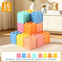 Soft Rubber Building Blocks For Infants, Educational And Cognitive Toys For Early Learning, Stacking And Building, Designed For Grasping Training, Chewable Soft Rubber Toys, Suitable For Baby, Promoting Cognitive Development, Birthday/Halloween Gift - Multicolor - View 12