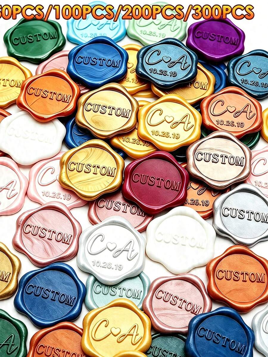50 pièces/100 pièces/200 pièces/300 pièces Autocollants de sceau de cire personnalisés avec fleurs, sceaux de cire auto-adhésifs faits à la main, sceaux de cire pour invitations de mariage, autocollants de sceau de cire, 40+ couleurs disponibles!, cadeau personnalisé
