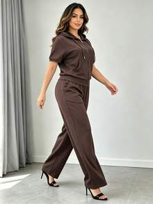 Women Two-Piece Outfits - Coffee Brown - View 4
