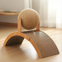 Wooden Arch Bridge Cat Scratching Board, Stable Non-Slip Base, Curved Cat Scratch Pad, Interactive Indoor Cat Toy, Suitable For Kittens And Adult Cats, Sisal Ball Scratching Board, Pet Claw Care Furniture - one-size - View 1