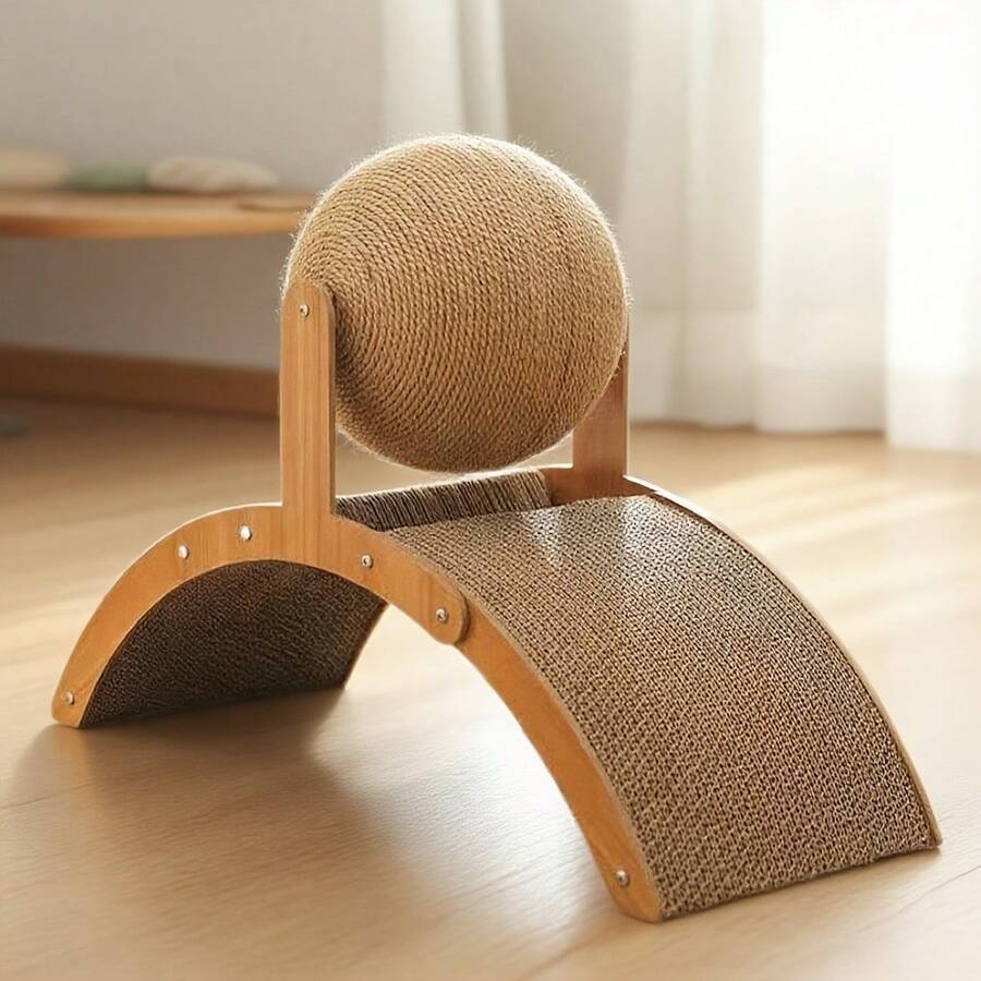 Wooden Arch Bridge Cat Scratching Board, Stable Non-Slip Base, Curved Cat Scratch Pad, Interactive Indoor Cat Toy, Suitable For Kittens And Adult Cats, Sisal Ball Scratching Board, Pet Claw Care Furniture - one-size - View 1