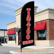 RXDAMTECH 1pc Commercial Tattoo Feather Flag, 8.2FT Outdoor Advertising Curved Banner (Includes Flag Pole And Ground Stakes) - Tear-Resistant Polyester Tattoo Signage Suitable For Stores And Events - Tattoo - View 3