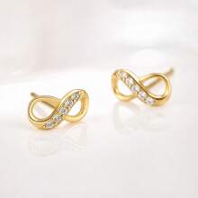 Minimalist 18K Gold Plated 925 Sterling Silver Women's Infinity Symbol Design Zirconia Stud Earrings, Suitable For Daily Wear - Infinity Symbol Earrings - View 7