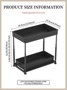 1 Set Under Sink Storage Rack, 2-Tier Pull-Out Cabinet Storage Basket Drawer, Under Sink Storage And Organization, Bathroom Kitchen Cabinet Storage Rack With Hooks And Cup, Bottom Drawer Can Be Pulled Out, Kitchen Accessories - Black - View 16