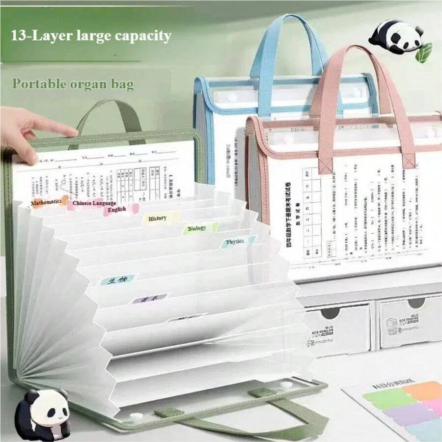 Transparent Handheld Accordion File Folder With Multiple Expandable Layers, 13 Compartments, Large Capacity, Handheld File Folder, Suitable For Storing Documents, Notebooks, Office Desk Accessories, Test Papers And Textbooks, Suitable For Back To School Supplies And Office Supplies - Single Piece - View 1